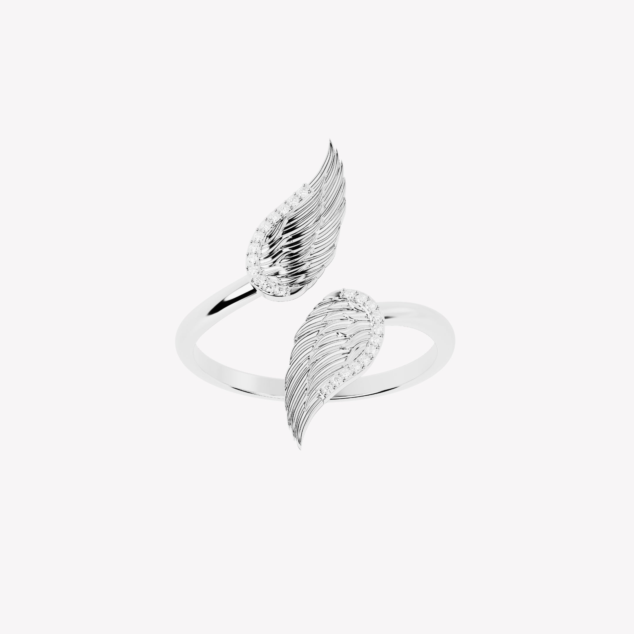 Crafted in sterling silver this ring showcases captivating double angel wing motifs, elegantly outlined with sparkling cubic zirconia accents from the Insignia Collection by Rizen Jewelry.