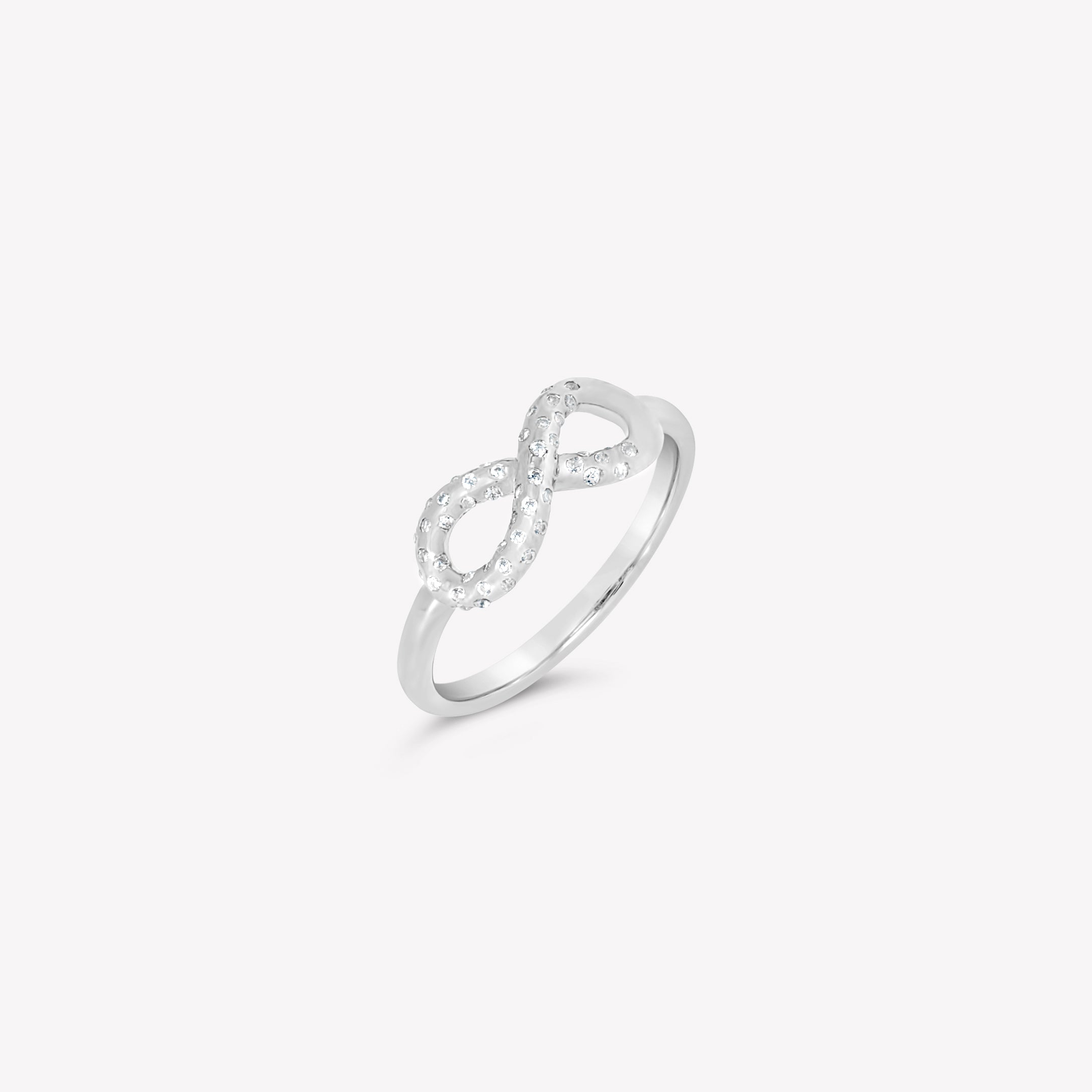 Sterling silver Infinite Hope Statement Ring showcases a pavé zirconia ichthys nestled within the infinity symbol by Rizen Jewelry