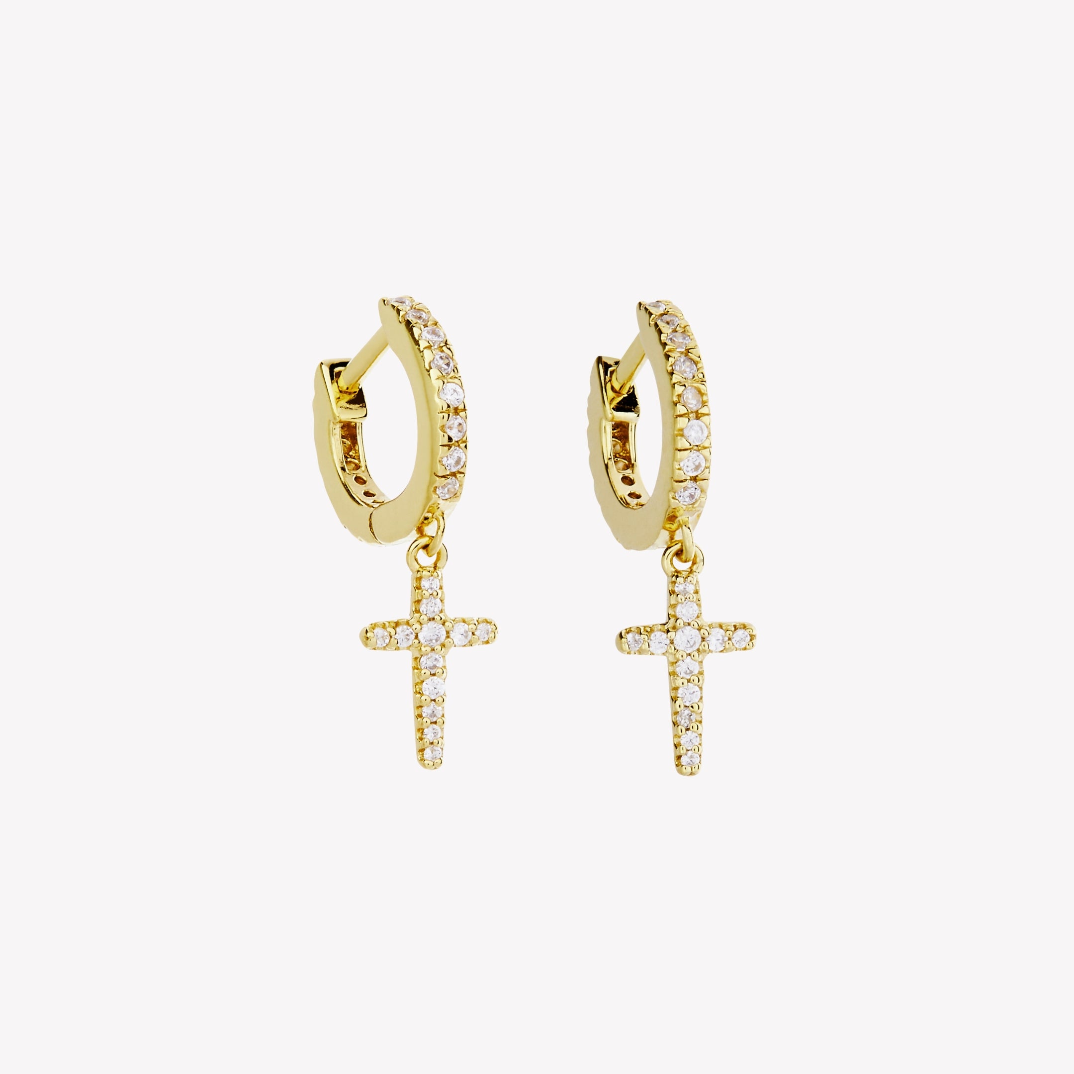 Luminous Pavé Cross Huggie Hoop Earrings Rizen Jewelry