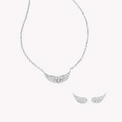 Sterling silver Divine Refuge Jewelry Gift Set featuring the Divine Wings mini necklace with dainty cross and matching earrings.