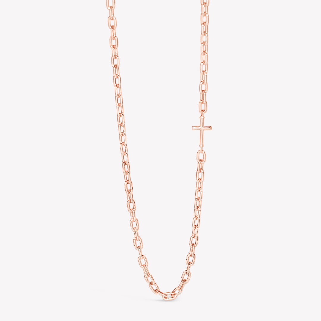 Mini Chain Breaker Cross Necklace in 18k rose gold vermeil from the calvary collection by Rizen Jewelry.