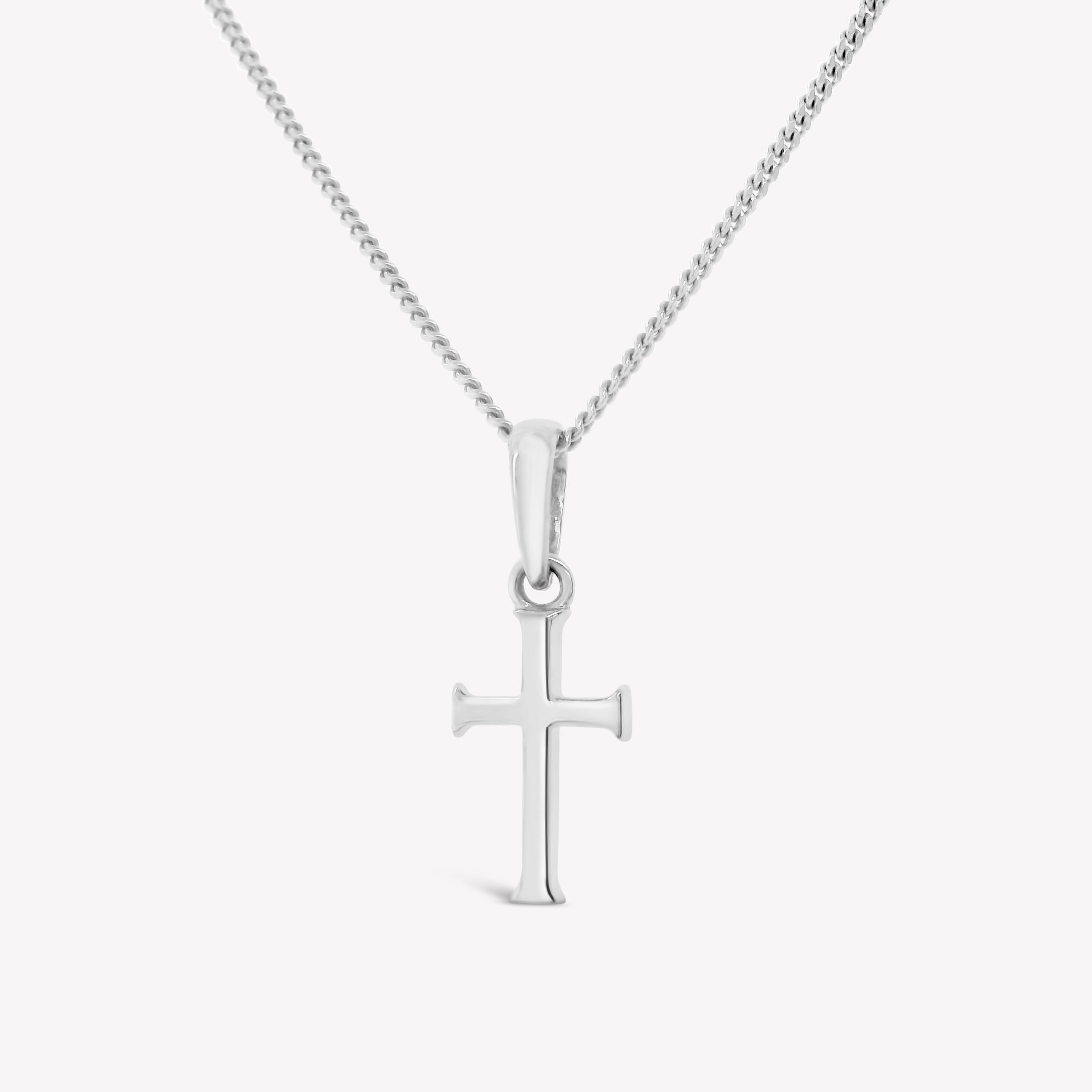Rizen Jewelry sterling silver unisex cross pendant on a sleek adjustable curb chain. Perfect size for both adults and youth ages 8 years+.
