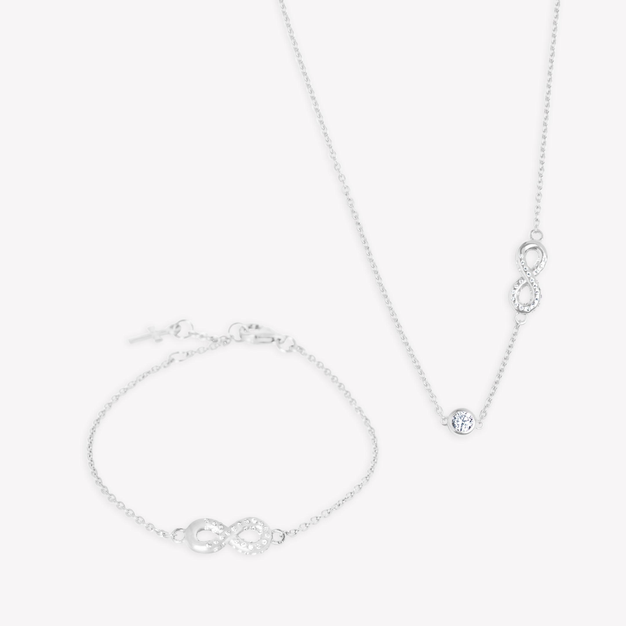 Sterling silver Infinite Hope jewelry gift set featuring the matching infinite Hope necklace and bracelet.