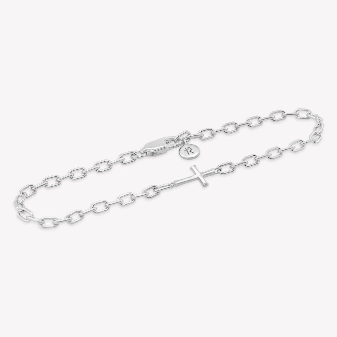 Mini Chain Breaker Cross Bracelet in sterling silver from the calvary collection by Rizen Jewelry.