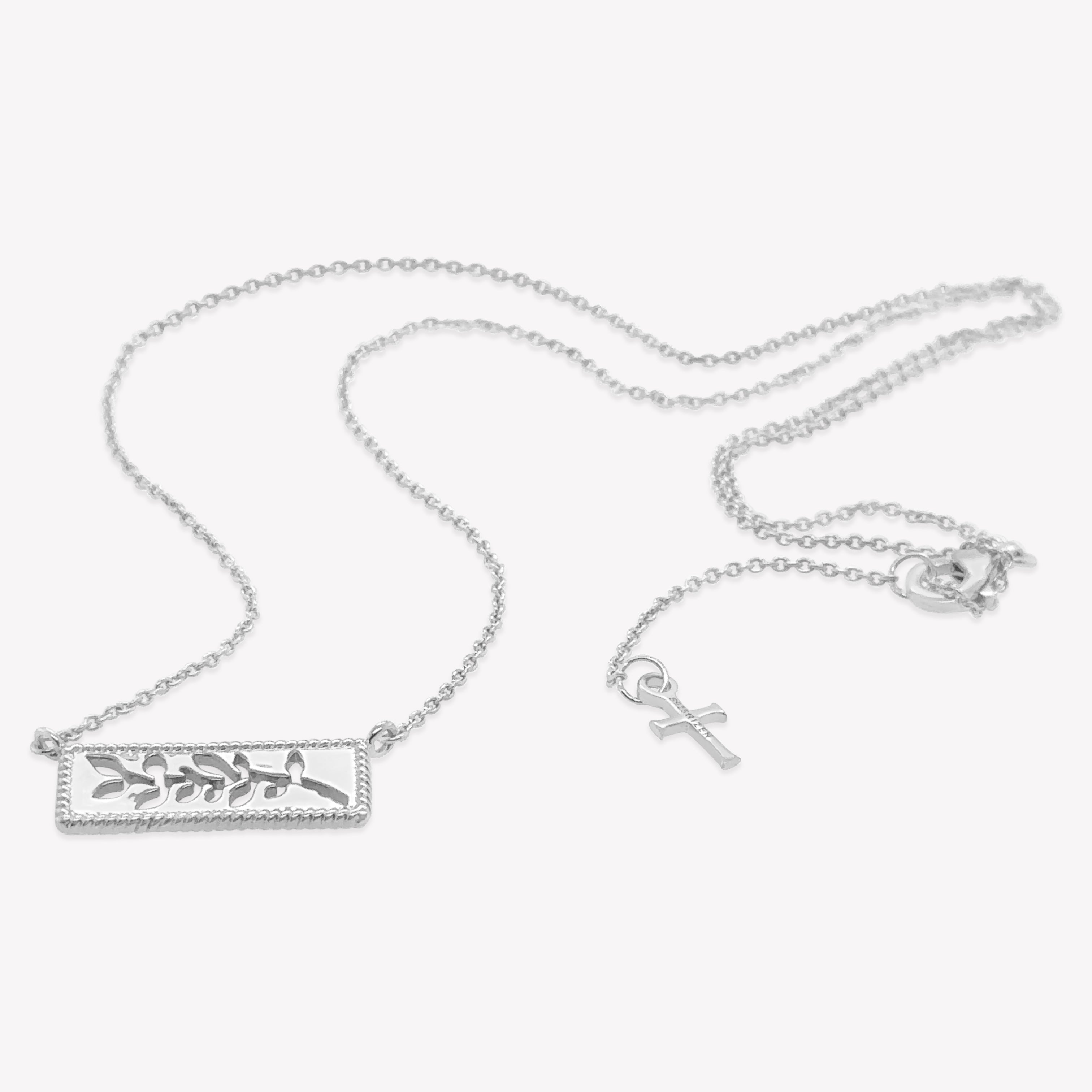 Intricately designed sterling silver Olive Branch Necklace from the Rooted Collection by Rizen Jewelry.