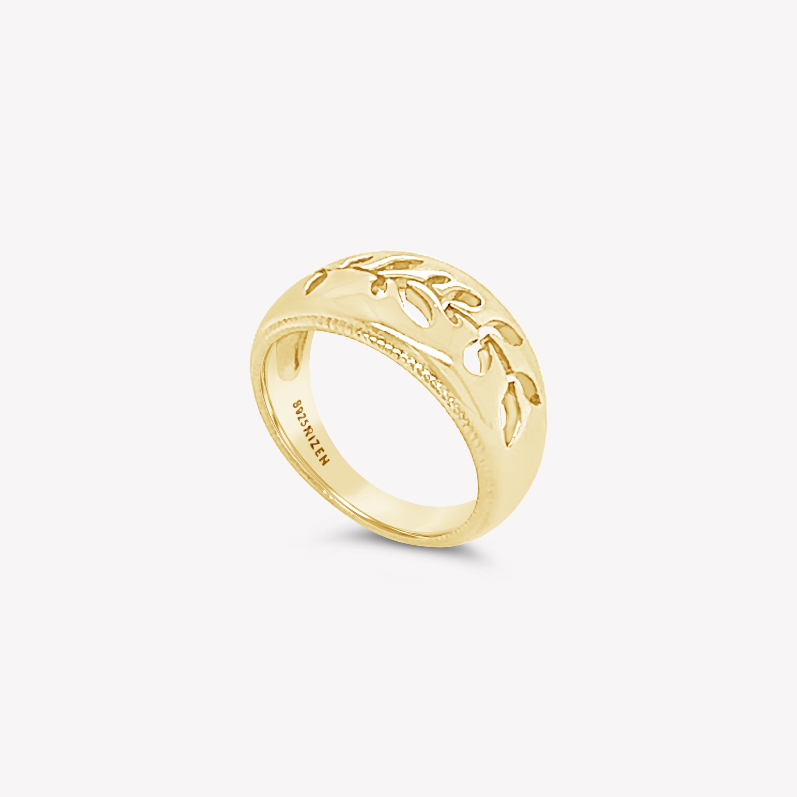 Intricately designed Olive Branch Ring in 18k gold vermeil from the Rooted Collection by Rizen Jewelry.