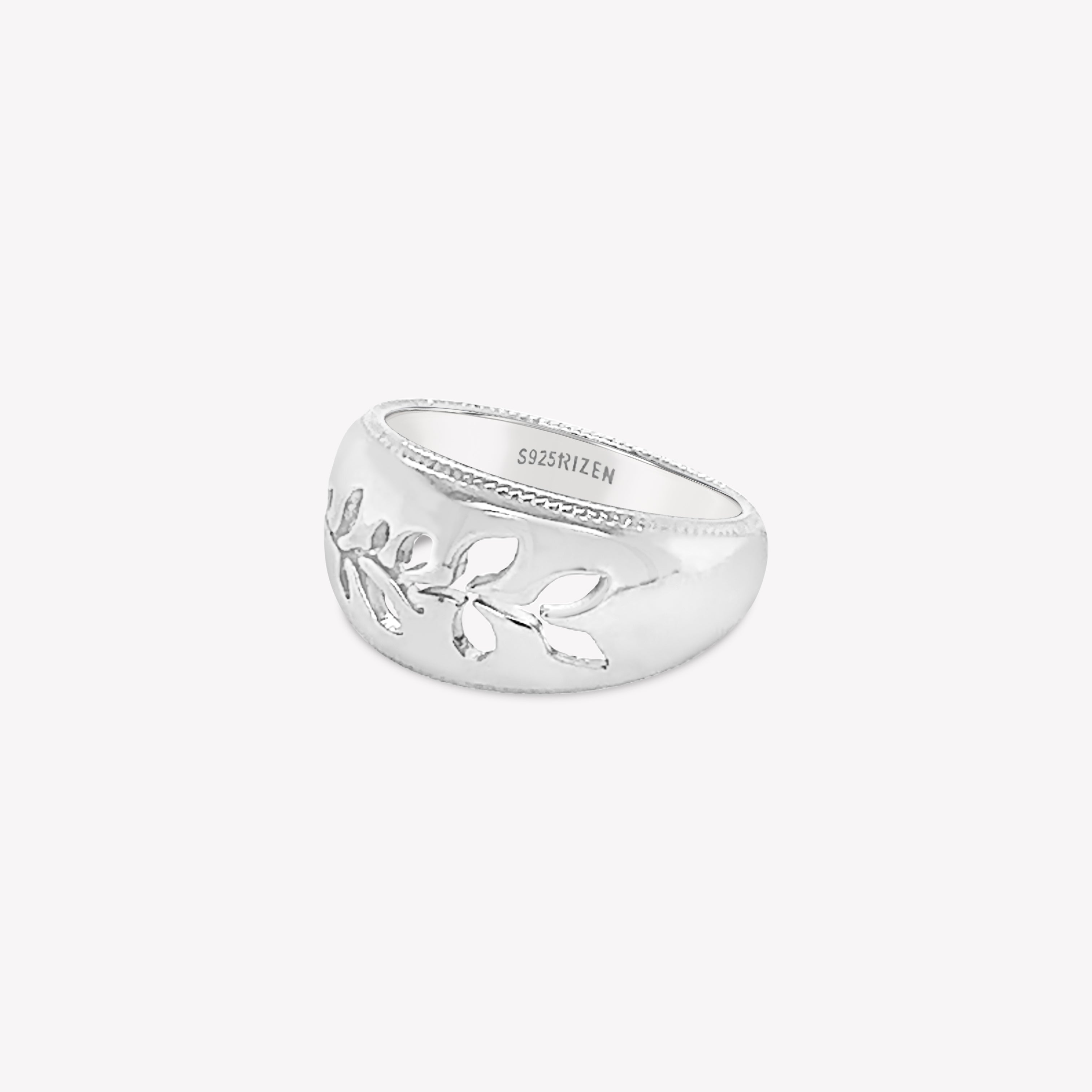 Intricately designed Olive Branch Ring in sterling silver from the Rooted Collection by Rizen Jewelry.