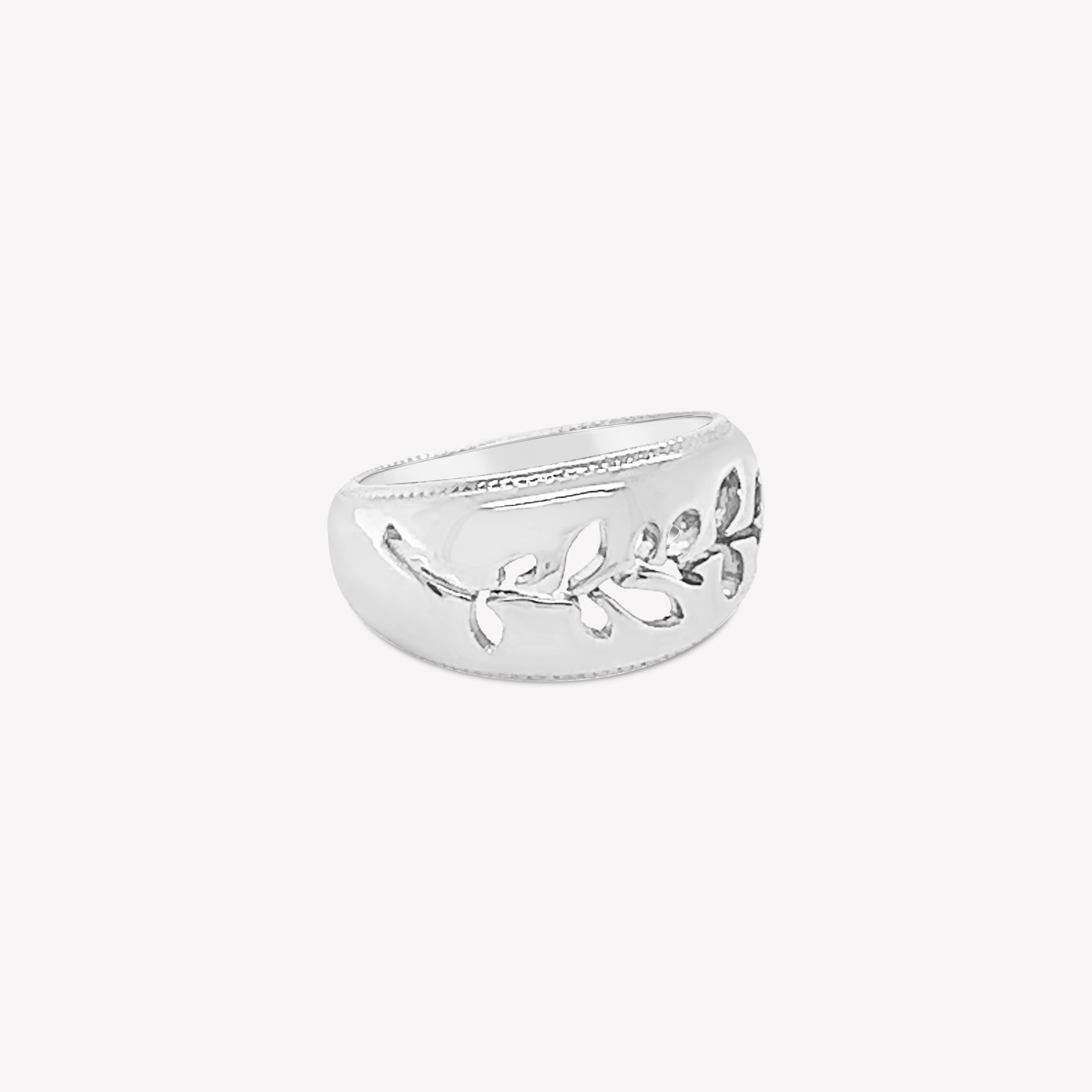 Intricately designed Olive Branch Ring in sterling silver from the Rooted Collection by Rizen Jewelry.