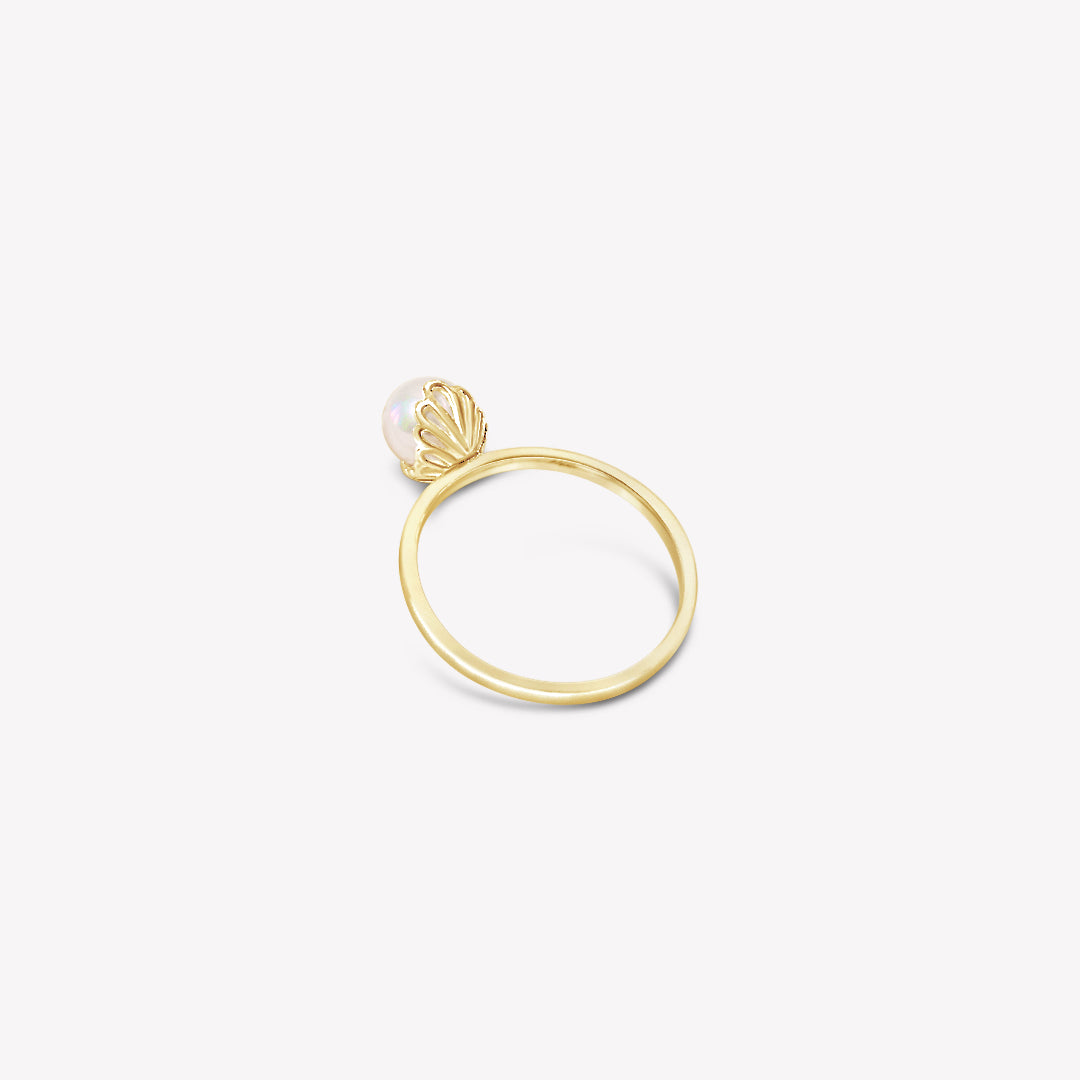 Rizen Jewelry shell encased pearl ring in gold vermeil from he Becoming Collection.