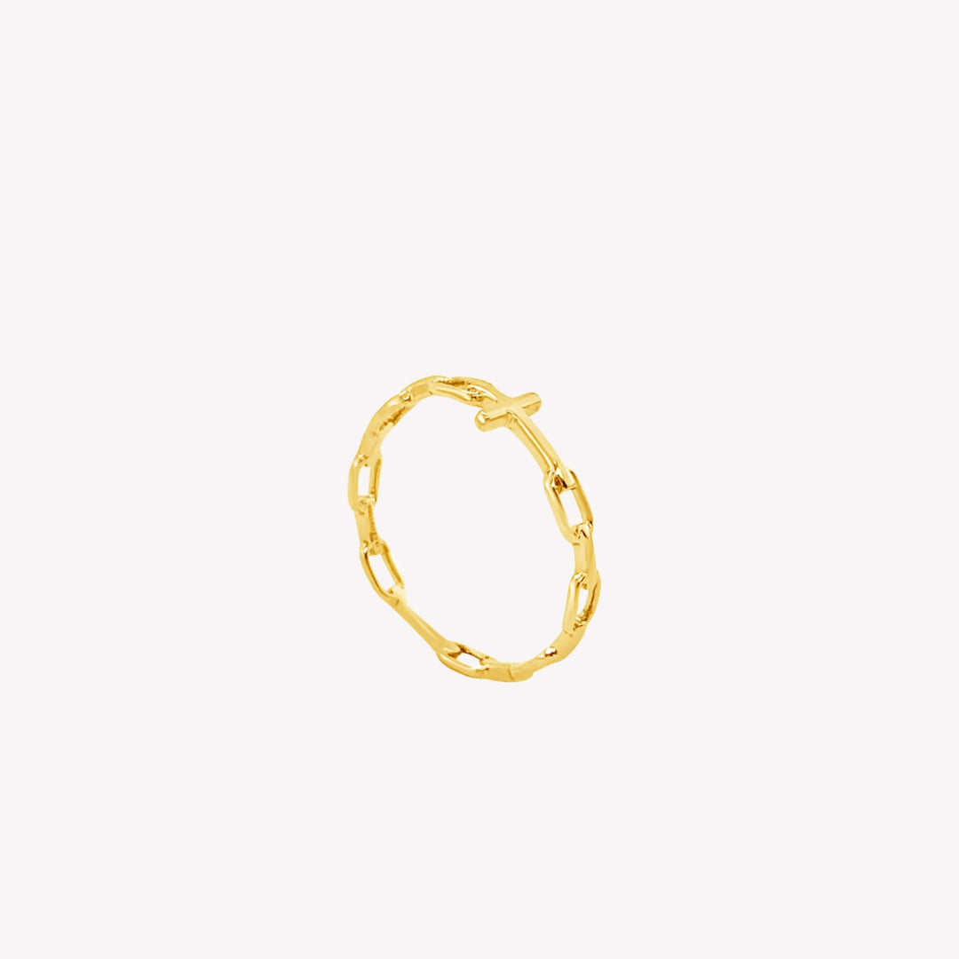 Rizen Jewelry gold vermeil cross chain breaker ring from the Calvary Collection.