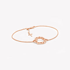 Christian Crown of Thorns Bracelet with Cross tag in rose gold vermeil by Rizen Jewelry.