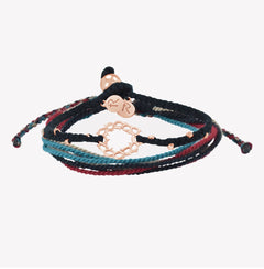 Made 4 Ministries Faithful Bracelet Jewelry Set containing Black Crown of Thorns Cord bracelet and the faithful black, garnet red, azure blue, khaki Be Magnified multi cord bracelet by Rizen Jewelry