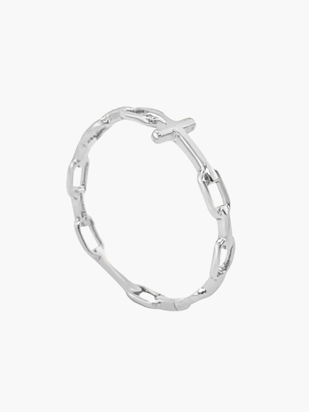 Mini chain breaker cross ring in sterling silver from the Calvary collection.  A timeless baptism gift by Rizen Jewelry.
