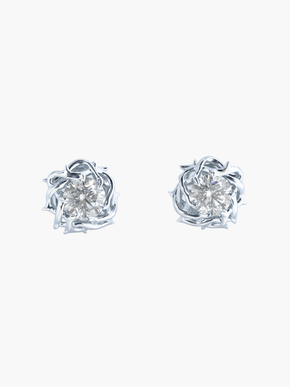 Rizen Jewelry Crown of Thorns Stud earrings, intricately cradle, a round brilliant cut cubic zirconia in the center. 
