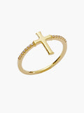 Luminous cross pave ring in 18k gold plated from the Calvary collection. A wonderful Christian Jewelry Gift by Rizen Jewelry.
