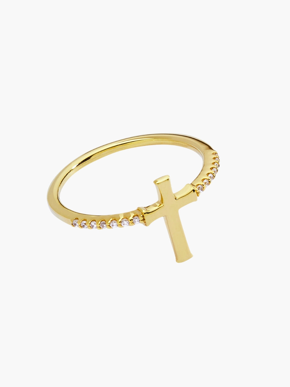 Luminous cross pave ring in 18k gold plated from the Calvary collection. A wonderful Christian Jewelry Gift by Rizen Jewelry.