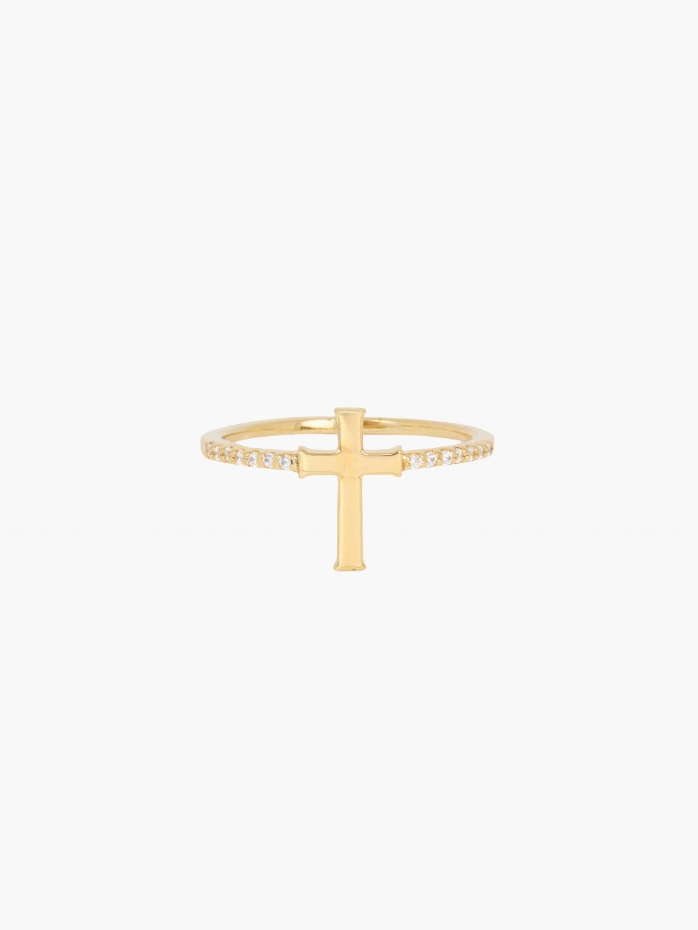 Luminous cross pave ring in 18k gold plated from the Calvary collection. A wonderful Christian Jewelry Gift by Rizen Jewelry.