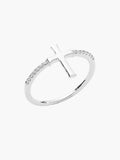 Luminous cross pave ring in sterling silver from the Calvary collection. A wonderful Christian Jewelry Gift by Rizen Jewelry.
