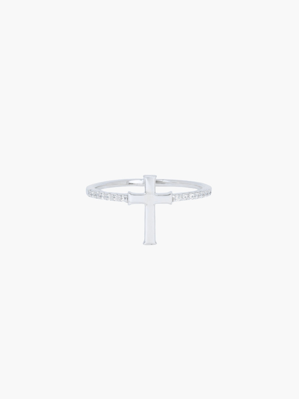 Luminous cross pave ring in sterling silver from the Calvary collection. A wonderful Christian Jewelry Gift by Rizen Jewelry.