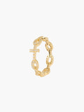  Luminous Pavé Cross Chain Breaker Ring in 18k gold-plated sterling silver with pavé stones and cross centerpiece, designed by Rizen Jewelry.