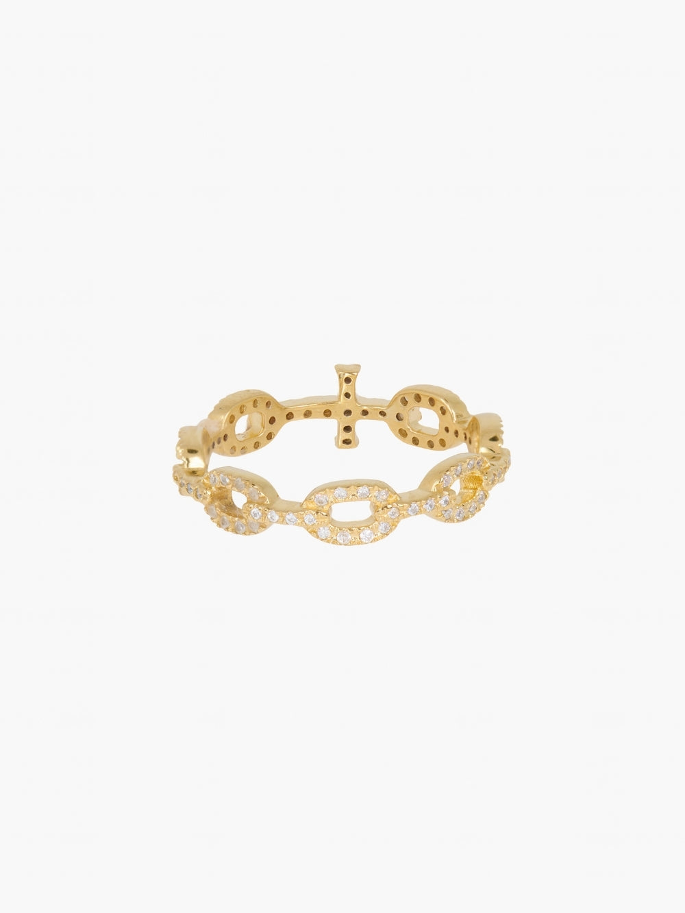 Back profile of the Luminous Pavé Cross Chain Breaker Ring showing the 5mm band design