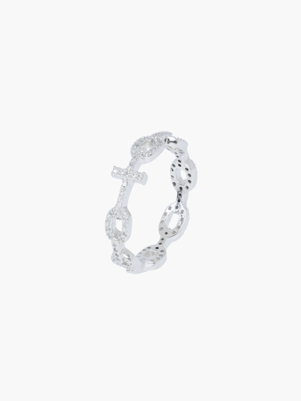 Luminous Pavé Cross Chain Breaker Ring in 18k gold-plated sterling silver with pavé stones and cross centerpiece,