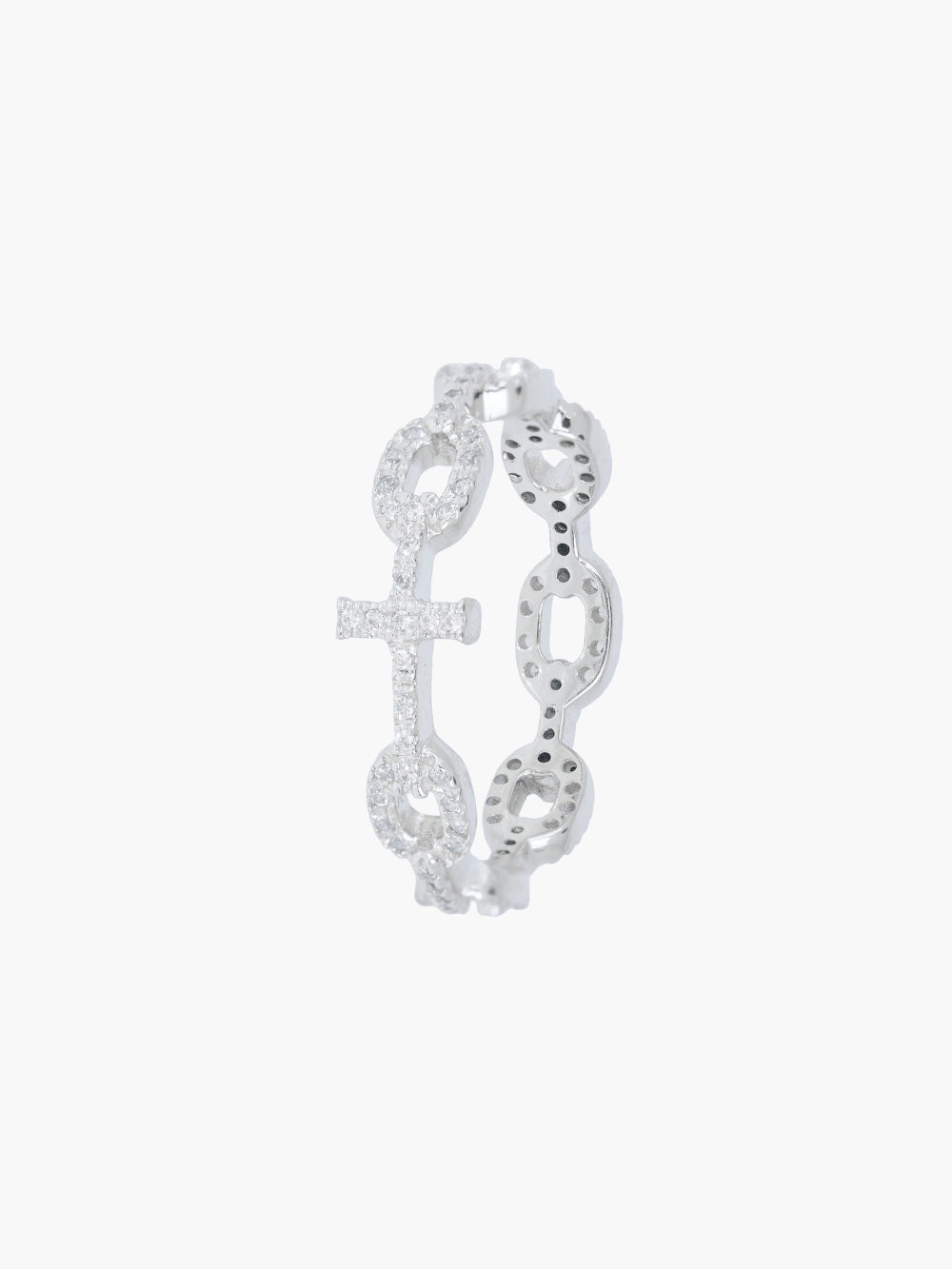 Luminous Pavé Cross Chain Breaker Ring in 18k gold-plated sterling silver with pavé stones and cross centerpiece,