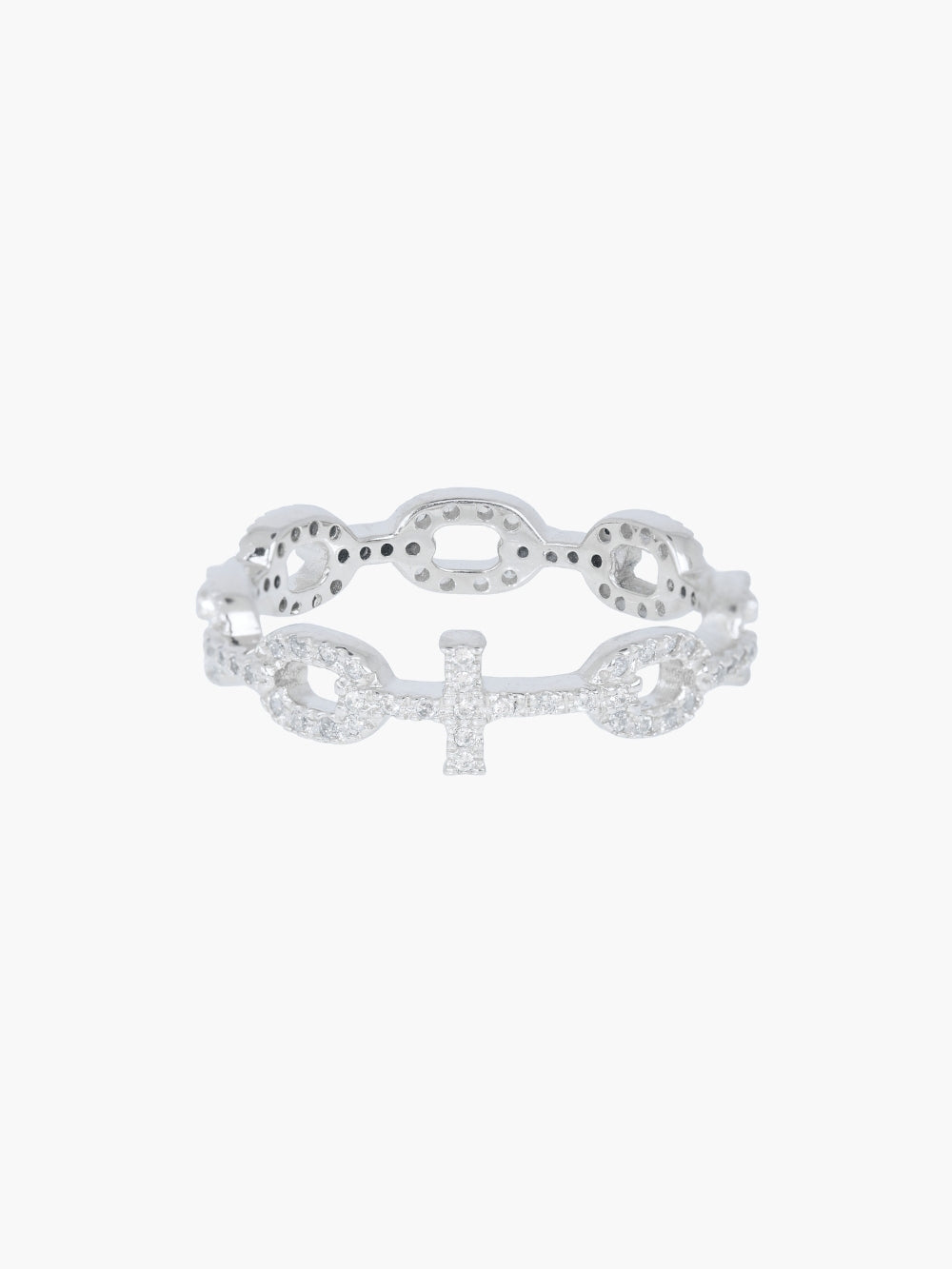 Luminous Pavé Cross Chain Breaker Ring in 18k gold-plated sterling silver with pavé stones and cross centerpiece,