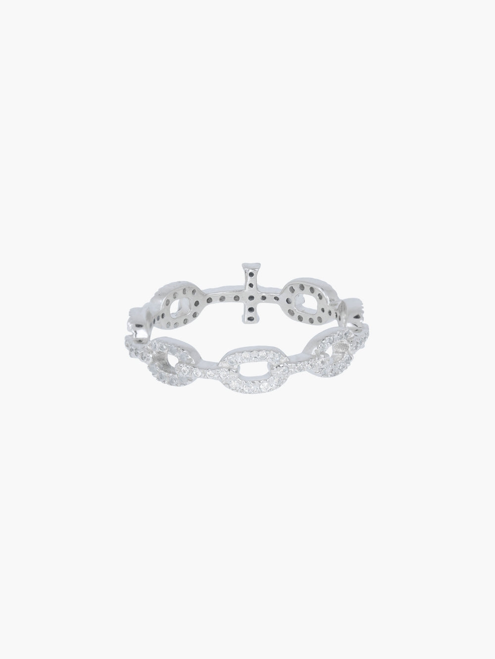 Back profile of the Luminous Pavé Cross Chain Breaker Ring showing the 5mm band design by Rizen Jewelry