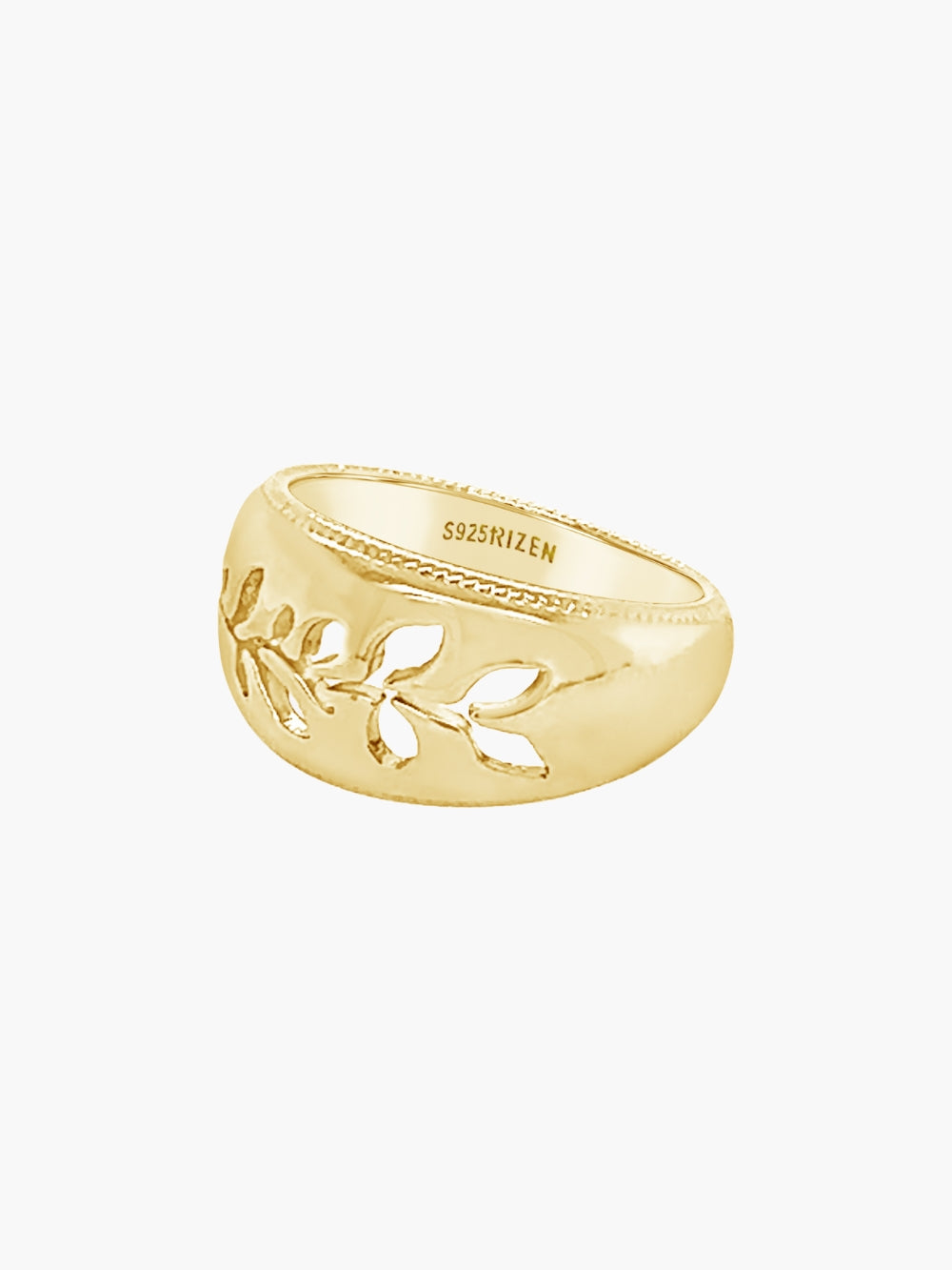 Olive branch ring in 18k gold plated from the Rooted collection.   Inspirational gift for any occasion by Rizen Jewelry.
