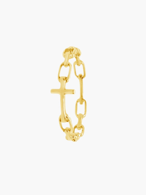 Mini chain breaker cross ring in 18k gold plated from the Calvary collection.  A timeless baptism gift by Rizen Jewelry.
