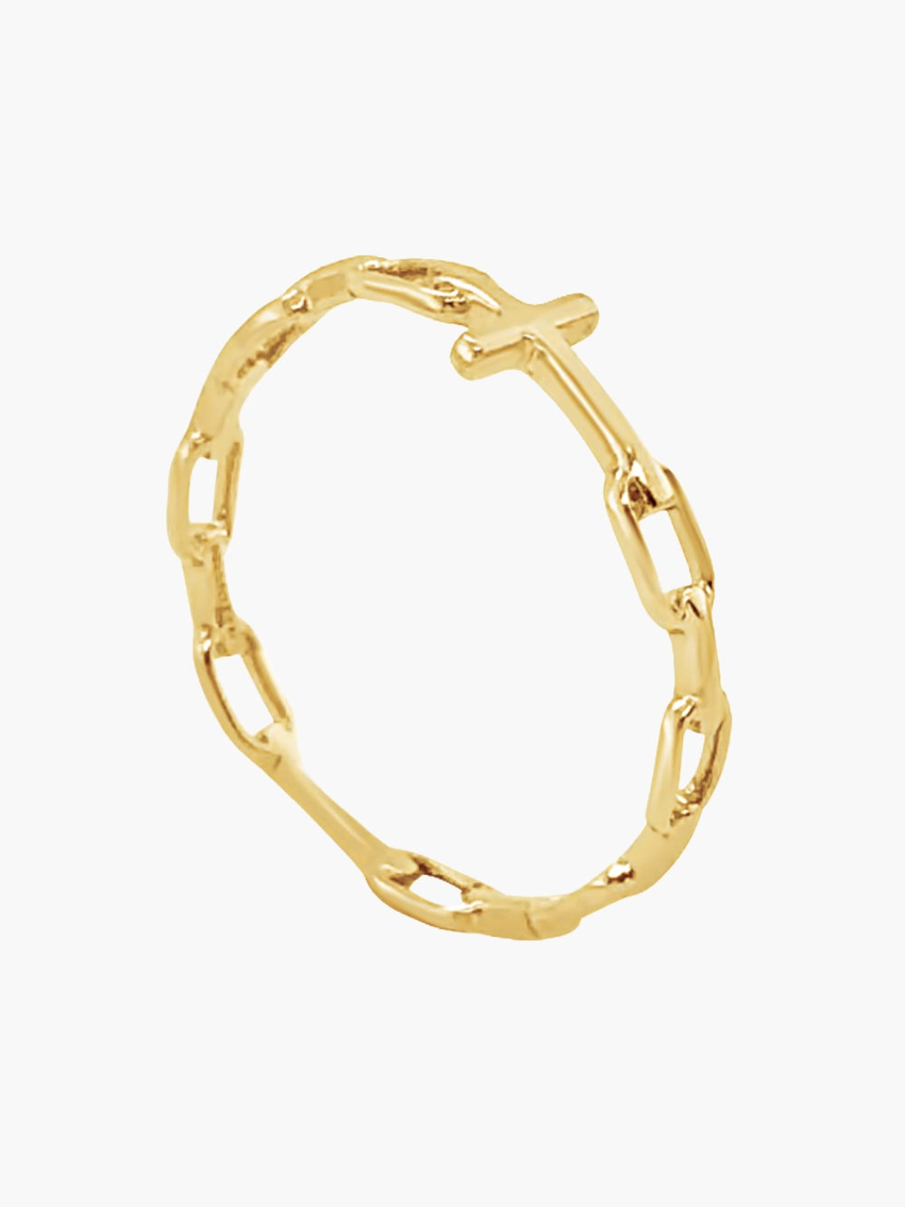 Mini chain breaker cross ring in 18k gold plated from the Calvary collection.  A timeless baptism gift by Rizen Jewelry.