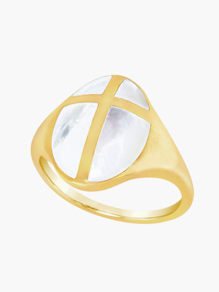 Mother Of Pearl Cross Ring | Rizen Jewelry