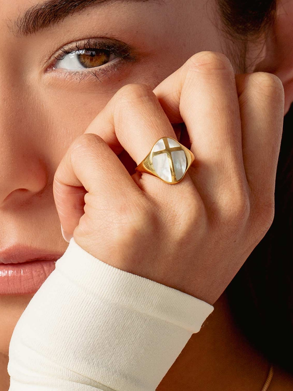 Mother Of Pearl Cross Ring | Rizen Jewelry