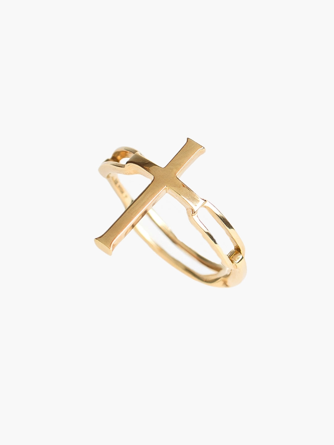 Large gold Chain Breaker Cross Statement Ring by Rizen Jewelry. 