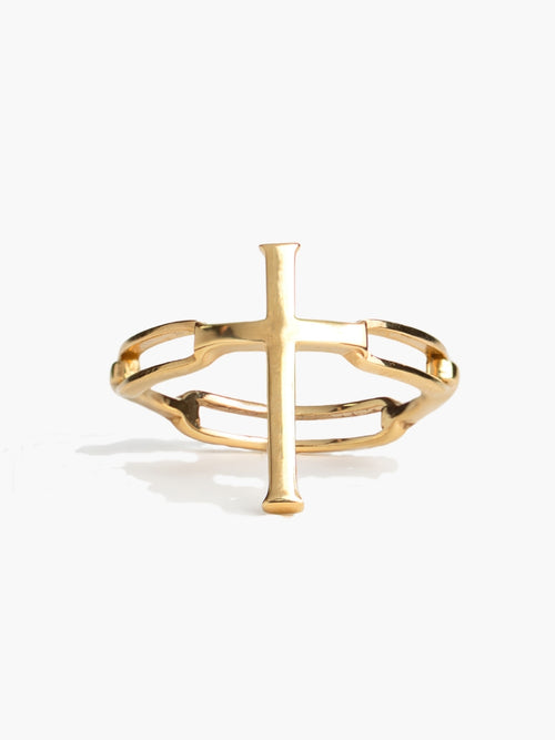 Gold Cross Statement Ring from the Chain Breaker Collection by Rizen Jewelry 