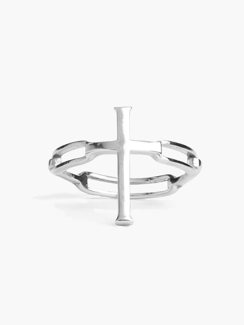 Silver Chain Breaker Cross Statement Ring by Rizen Jewelry. 
