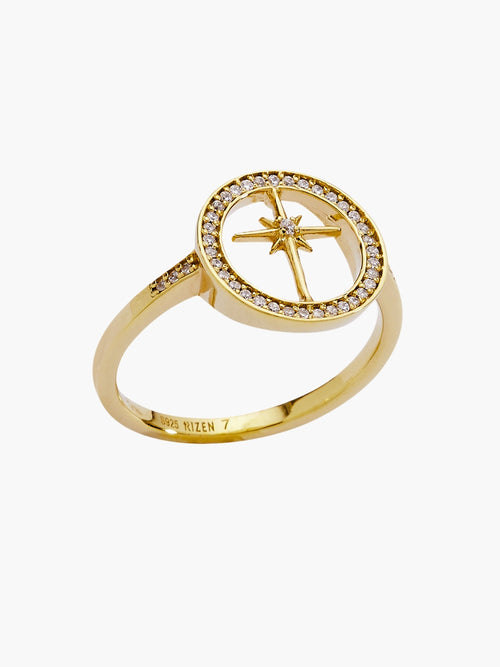 Adoring star compass ring in 18k gold plated from the Insignia collection.  Inspirational gift for any occasion by Rizen Jewelry.