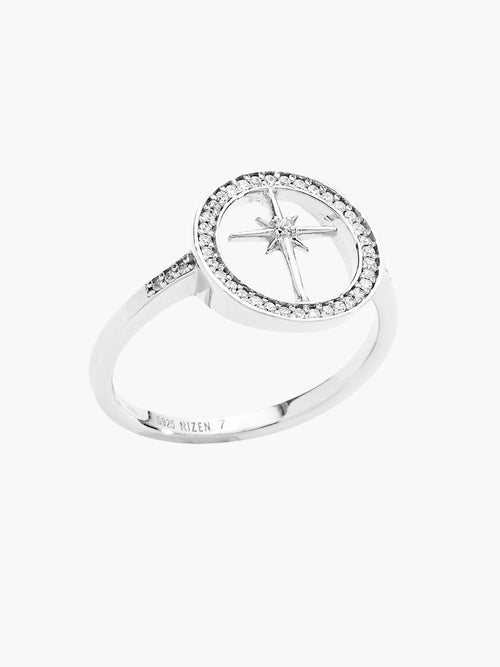 Adoring star compass ring in sterling silver from the Insignia collection.  Inspirational gift for any occasion by Rizen Jewelry.