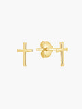 Mini cross stud earrings in 18k gold plated from the Calvary collection. A timeless baptism gift by Rizen Jewelry.
