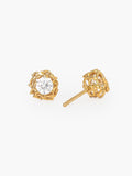 Rizen Jewelry Crown of Thorns stud earrings with an 18-karat gold finish. The Crown of Thorns nestles a round brilliant cut cubic zirconia with intricate details even on the back of the earring.. 