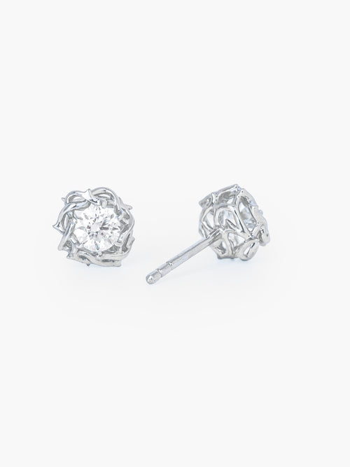 Rizen Jewelry Crown of Thorns Stud earrings, intricately cradle, a round brilliant cut cubic zirconia in the center. 