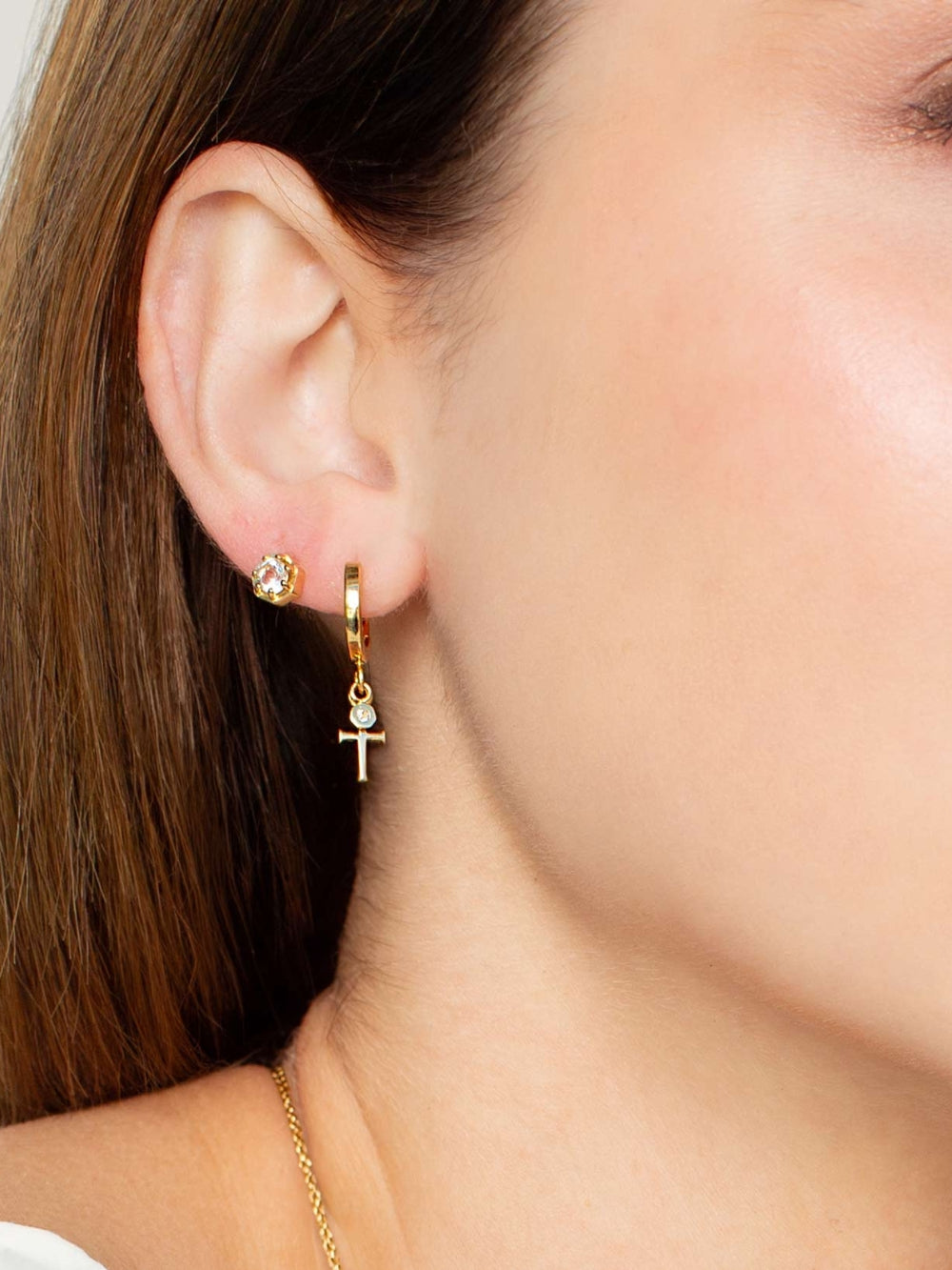 Calvary Cross Huggie Hoop Earrings
