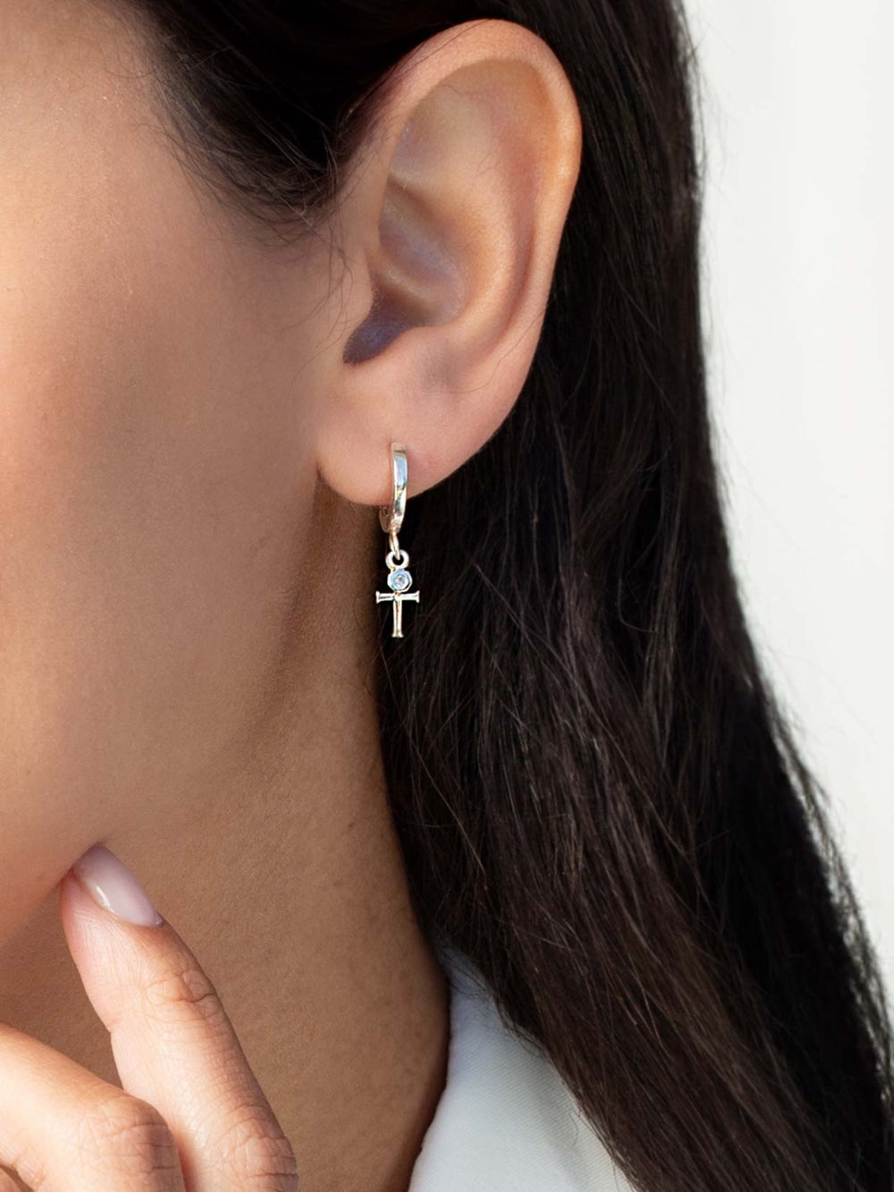 Calvary Cross Huggie Hoop Earrings