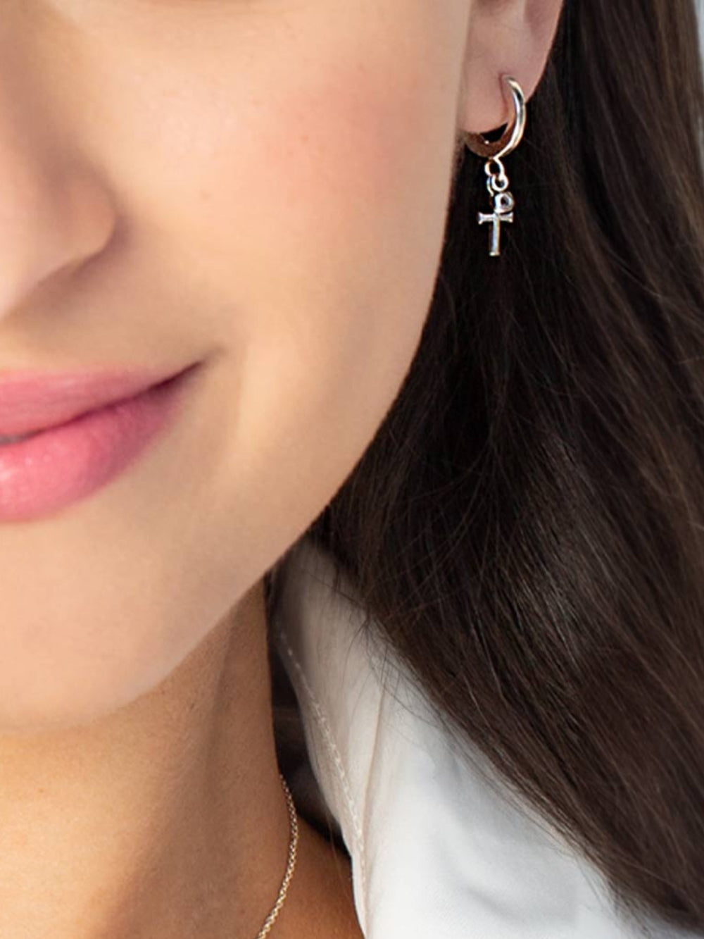 Calvary Cross Huggie Hoop Earrings