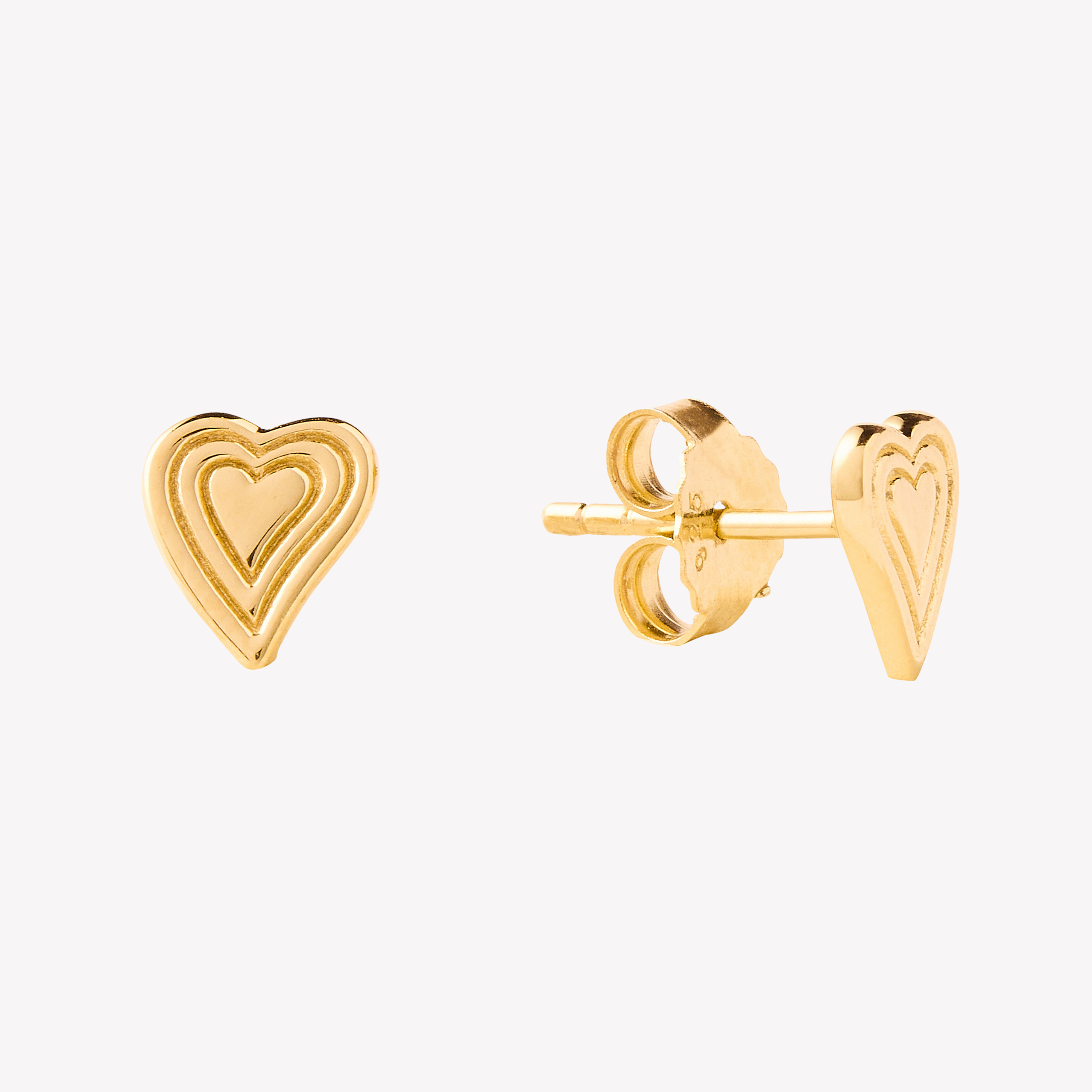  Emanate Love Heart Stud Earrings featuring 3 radiating hearts in 18k Gold Vermeil by Rizen Jewelry from the Infinite Grace Collection. 