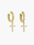 Luminous cross huggie hoop earrings in 18k gold plated from the Calvary collection. A wonderful Christian Jewelry Gift by Rizen Jewelry.

