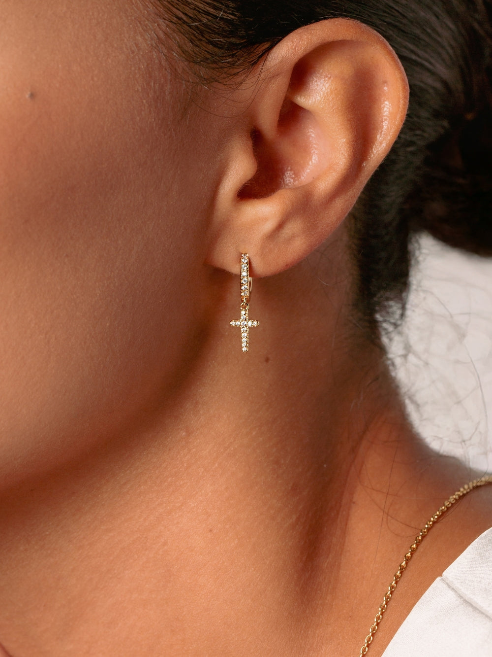 Luminous Pavé Cross Huggie Hoop Earrings