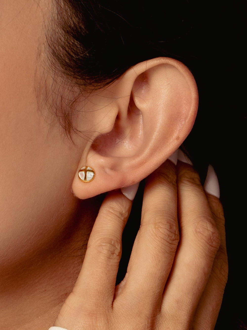 Mother Of Pearl Cross Dome Stud Earrings