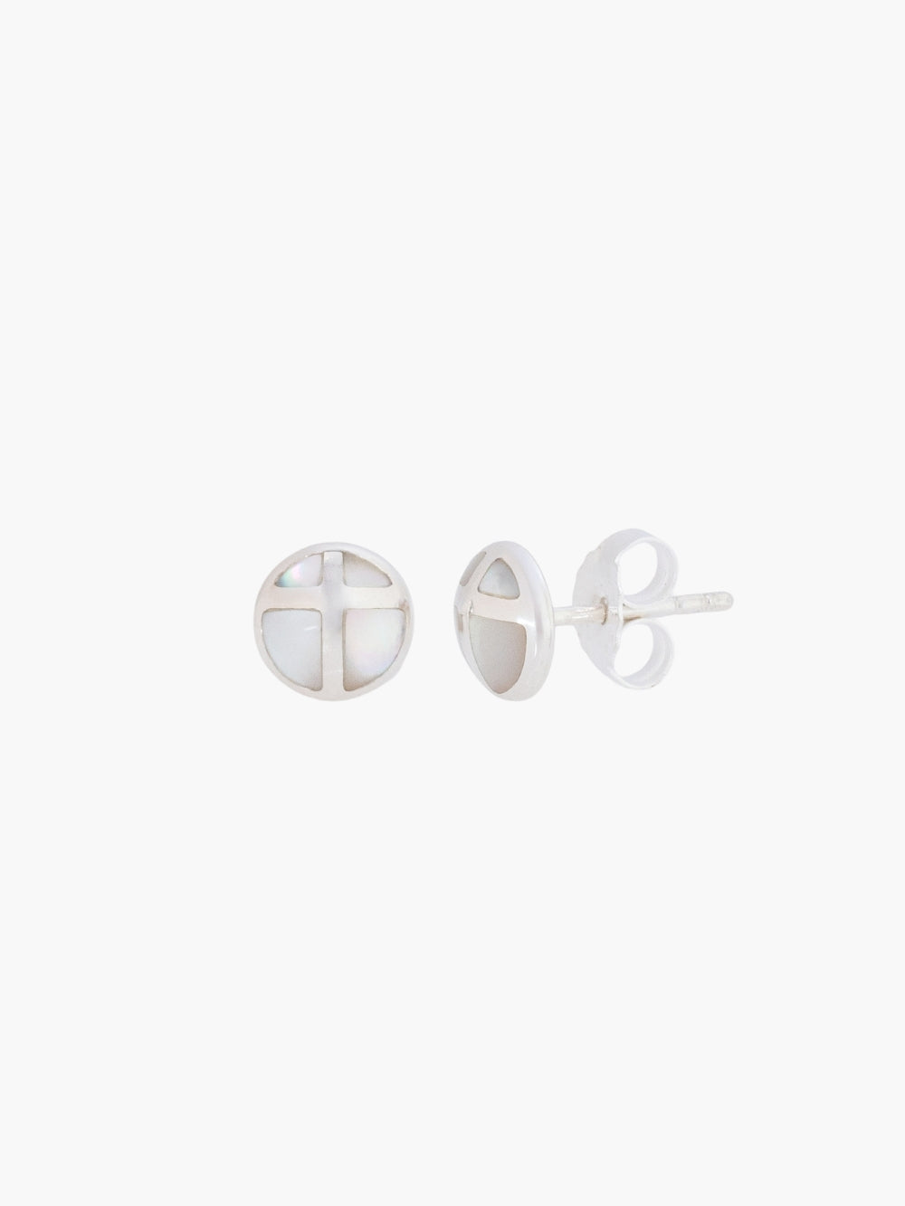 Mother Of Pearl Cross Dome Stud Earrings